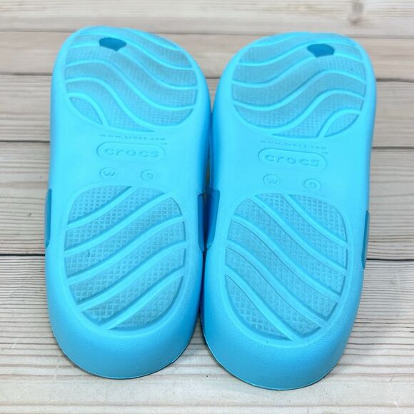 Crocs Sandals Womens 9 Blue Splash Glossy Flip Flop Neptune Thong Beach Pool EUC - Picture 8 of 14